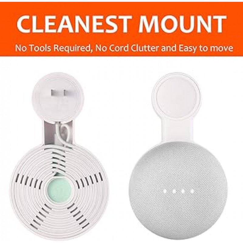 콘센트 벽 마운트 홀더 Google Nest Mini 및 Google Home Mini 용 공간 절약 액세서리 코드 관리가있는 Google Mini 스마트 스피커 용 번잡한 배선이나 나사 없음 (2 개 팩)