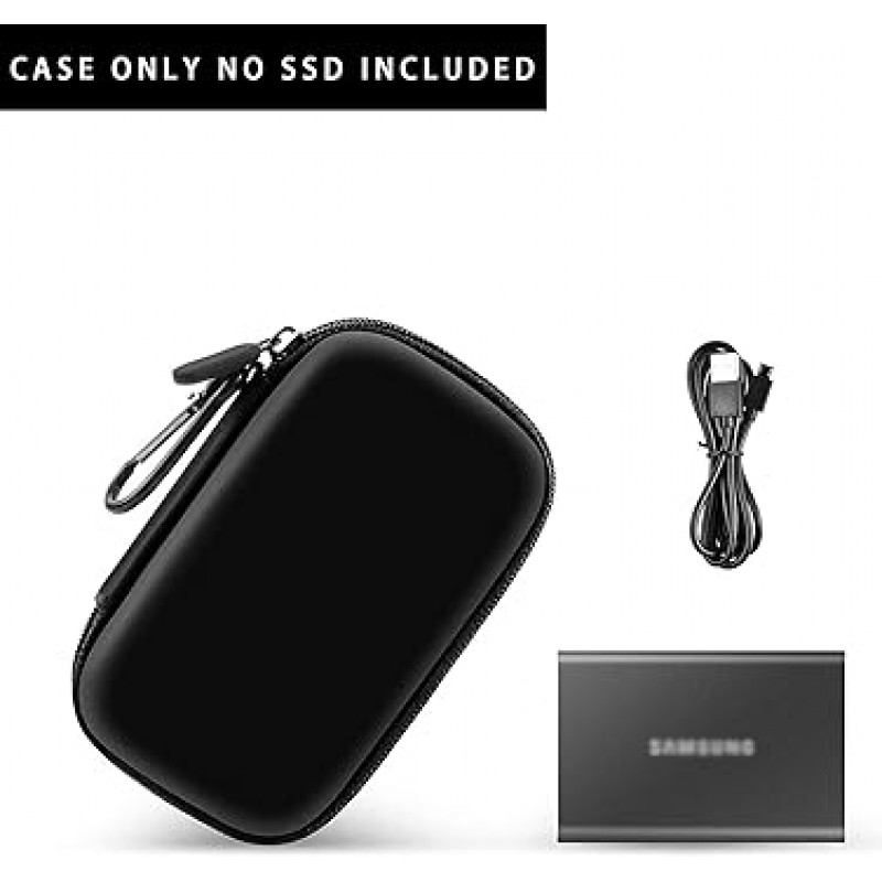 Samsung T7 / T7 Touch 휴대용 SSD 1TB 2TB 500GB USB 3.2 외장형 솔리드 스테이트 드라이브와 호환되는 케이스 여행 캐리 스토리지 주최자 USB 케이블 및 기타 액세서리에 적합 (블랙)