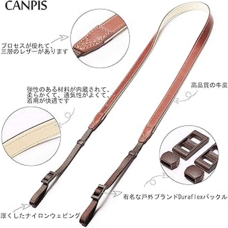 CANPIS CP008 카메라 스트랩, 정품 가죽, 핸드메이드, 넥 스트랩, SLR 및 미러리스용, 황갈색