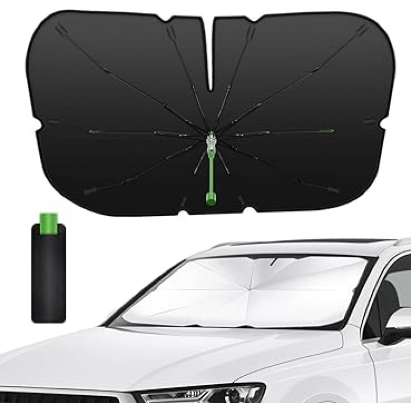 Costand Car Sun Shade, 우산 패턴 구부릴 수 있음, 빛 차단, 절연, 자외선 방지, 쉬운 설치, 접을 수 있음, 쉬운 보관, 창문 차단기로 사용할 수 있음, 자동차에서 자고, 경차의 앞 유리, 보관 가방, 백미러 위치 열기 , 프라이버시 보호(약 55.1 x 31.1인치(140 x 79cm))