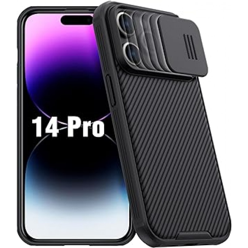 Nillkin iPhone 14 Pro 케이스, 카메라 렌즈 보호, 슬라이딩, 경량, iPhone 14 Pro 커버, TPU + PC, 충격 방지, iPhone 14 Pro 2022 모델, 6.1인치, 블랙