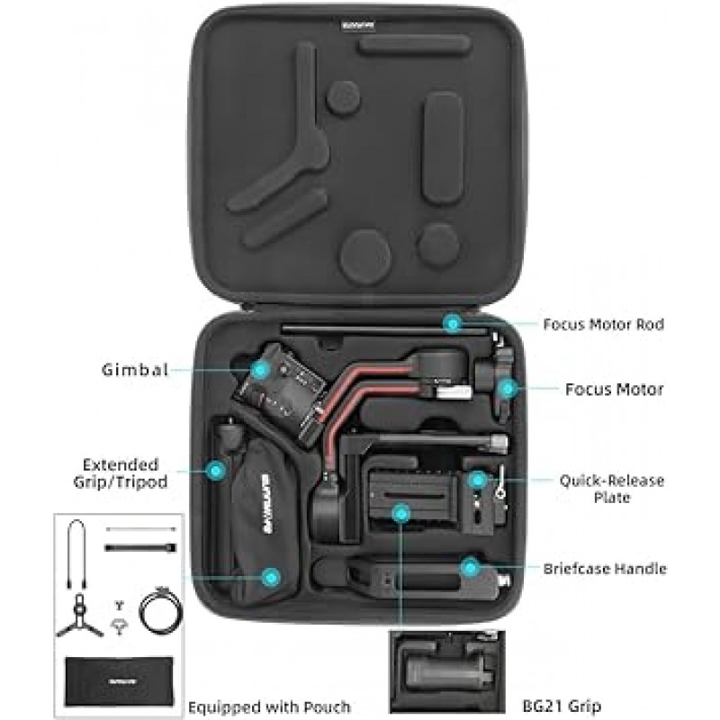 TMOM DJI RS 3 보관 케이스, 휴대용 보관 케이스, 여행용 핸드백, 하드 쉘, 보관 상자, 숄더백, 짐벌 바디, 확장 삼각대 핸들, BG21 배터리 핸들, 더블 레이어 퀵 릴리스 플레이트, 휴대용 어댑터 핸들, 기타 액세서리, 충격 방지, 보관 가방, 어깨끈 포함, GRAY, 일본