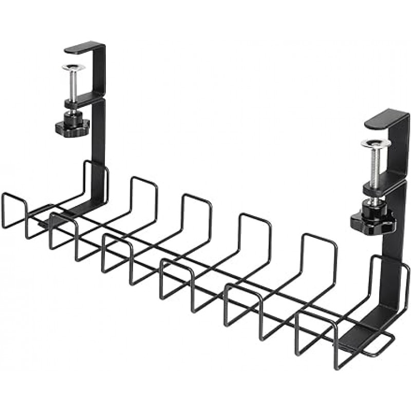 SAIKEYO 케이블 트레이, 책상 밑, 배선 트레이, 케이블 정리함, 케이블 보관함, 클램프 유형, 42 x 12 x 18.5cm(16.5 x 4.7 x 7.3인치), 블랙