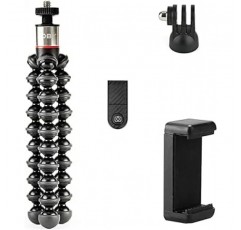 Joby JB01771-PKK 스마트폰 삼각대, 미니 삼각대 Gorilla Pod 325 모바일 키트 및 [스마트폰 어댑터/리모컨/GoPro 마운트] 블루투스 리모콘, 블랙/차콜