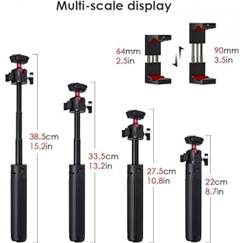 Hollyland 스마트폰 삼각대, 카메라 삼각대, 4단, 스마트폰 홀더, 소형, 경량, 컴팩트, 360° 회전 조정, iPhone 및 Android와 호환, 삼각대 스탠드, 카메라, Gopro 삼각대/모노포드, 셀카에 적합, 비디오 녹화, 라이브 방송( 검은색)