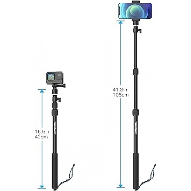 Gopro Hero 11/10/9/8/7/6/5/4/3/3+/max 카메라, 스마트폰, LED 조명 셀카봉용 Smatree 