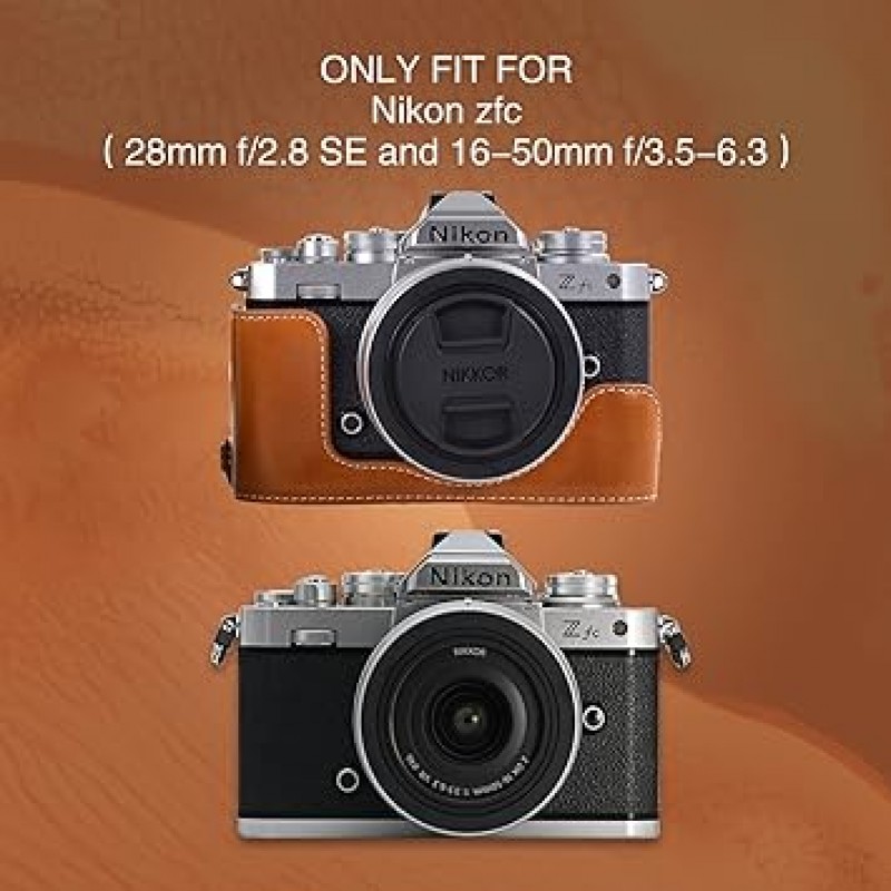 Rieibi Nikon 미러리스 일안 카메라 Z fc 케이스 zfc 케이스 28mm/16-50mm 렌즈 대응 zfc 카메라 케이스 스트랩 첨부 카메라 보호 케이스 배터리 교환 가능 삼각 나사 구멍 부착 PU 레더(브라운)