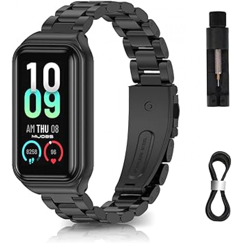 SeGinn 교체용 밴드, Amazfit Band 7과 호환 가능, 스테인리스 스틸, 조절 가능한 크기, 조절 가능한 도구, 스트랩, 비즈니스 스타일, 피부 친화적, 간편한 설치, 시계 밴드, 남성용 및 여성용, 교체용 스트랩, Amazfit Band 7과 호환 가능, 블랙