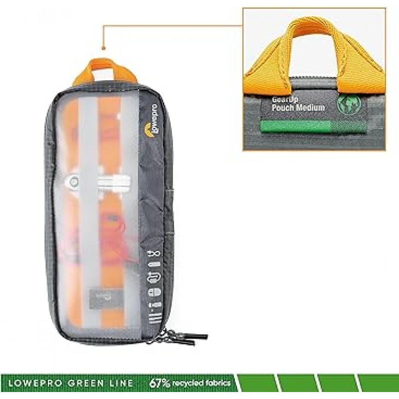 Lowepro LP37139-GRL 기어 업 파우치, 미디엄, GRL 케이블, 배터리 보관, 나일론, 폴리에스테르, 발수성, 0.4갤런(1.1L), 그린 라인 시리즈