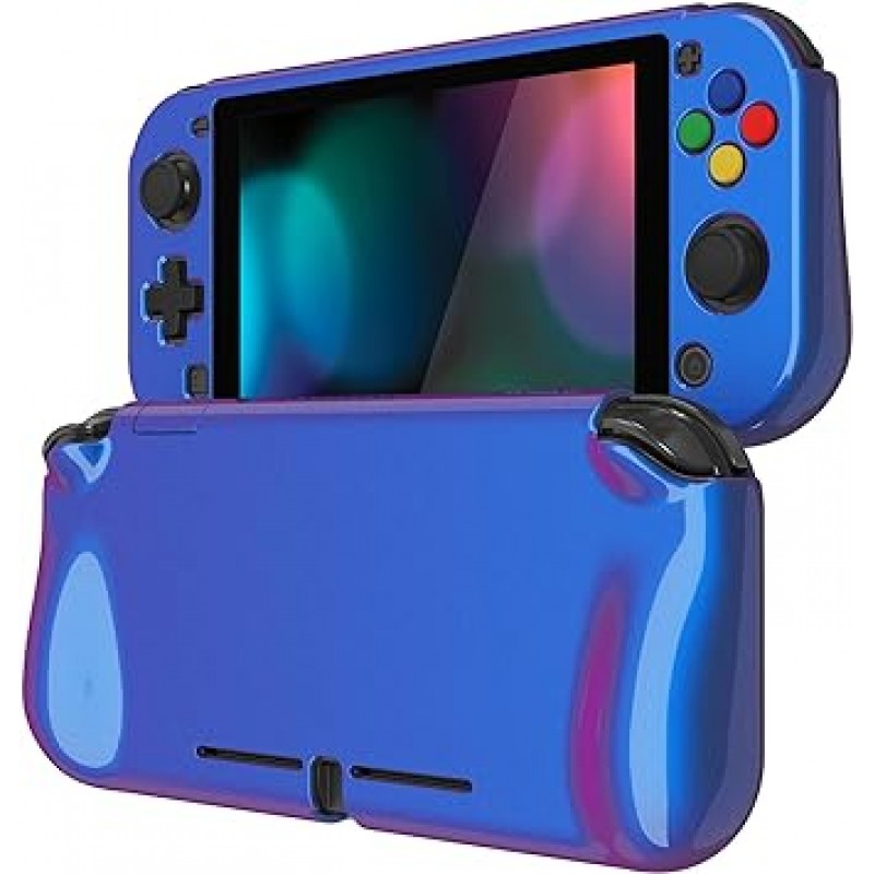 Nintendo Switch Lite용 PlayVital ZealProtect 광택 보호 쉘, Switch Lite용 인체공학적 하드 쉘, 조이콘 쉘, 유리 필름, 사무라이 커버, 버튼 캡 포함[카멜레온 블루 퍼플)