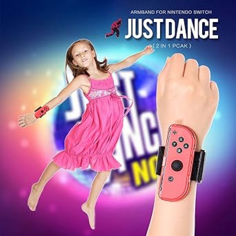 ECHZOVE 팔찌 Switch Just Dance 2023 2022 2021 용 어린이 손목과 얇은 손목에 맞는 손목 주위 3.15 ~ 7.5 인치 (2 팩)