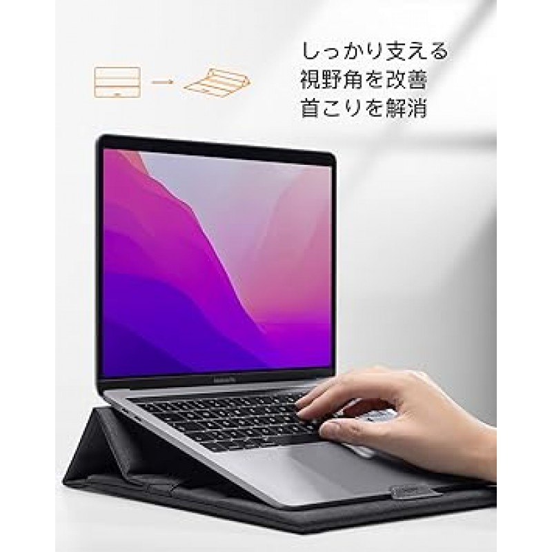 Inateck 접이식 컴퓨터 케이스 MacBook Air M2/M1 2022-2018 13 인치 발수성 Macbook Pro 13 인치 M2/M1 2022-2016 / Surface Pro 9/8/7/X/6/5/4/3 / 스탠드 포함 노트북 슬리브 액세서리 가방 포함 블랙 그레이