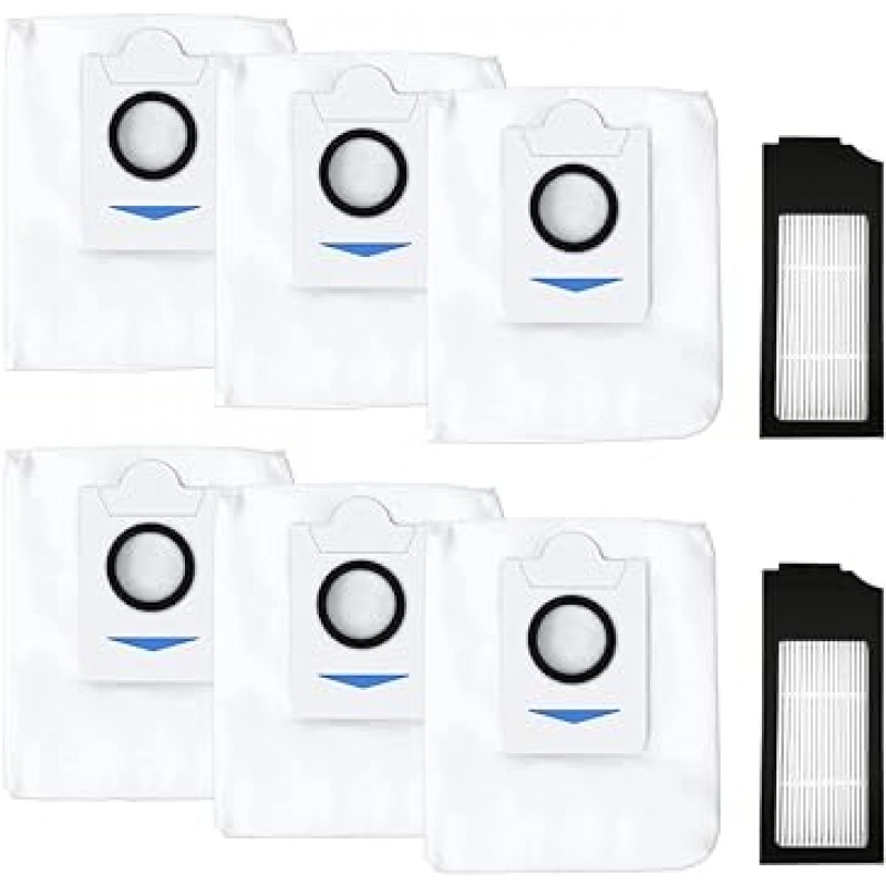 EcoBax DEEBOT X1 OMNI 로봇 진공 청소기, ECOVACS X1 OMNI/X1 PLUS/ T10/ T10 OMNI/T10 Plus 교체용, 진공 청소기 종이팩 6개 + HEPA 필터 2개, 교체용 액세서리 키트, 로봇 진공과 호환 가능, 소모품, 먼지통