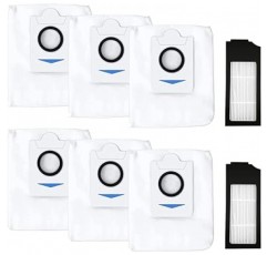 EcoBax DEEBOT X1 OMNI 로봇 진공 청소기, ECOVACS X1 OMNI/X1 PLUS/ T10/ T10 OMNI/T10 Plus 교체용, 진공 청소기 종이팩 6개 + HEPA 필터 2개, 교체용 액세서리 키트, 로봇 진공과 호환 가능, 소모품, 먼지통