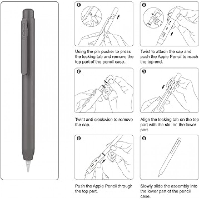MoKo 홀더 케이스 Apple Pencil 1세대 수납식 칩 캡 iPad 10세대 2022/9세대 2021/8세대 2020/6세대 9.7 2018 iPad Mini 5세대 펜슬 케이스 펜슬 다크 그레이