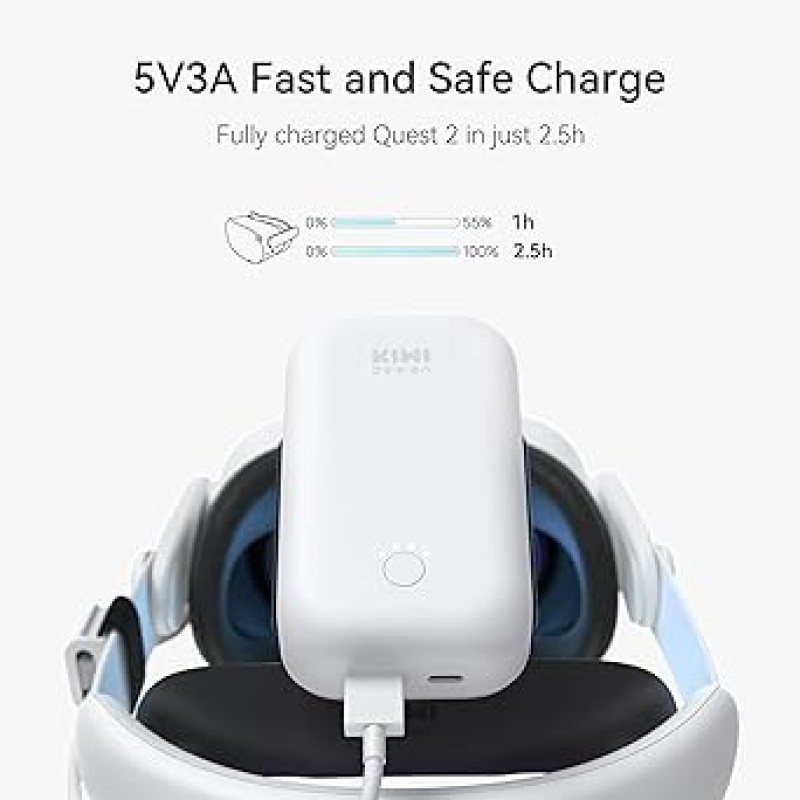 Quest 2 액세서리와 호환되는 KIWI 디자인 배터리 팩 10000mAh, 8시간 VR 재생을 위한 USB-C 고속 충전 전원 뱅크