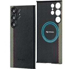 PITAKA MagEZ Case 3 Galaxy S23 Ultra 케이스, 아라미드 섬유, 프리미엄 카본 스타일, 초박형, 초경량, 충격 방지, 미니멀리스트, 심플한 디자인, 무선 충전 호환, 커버, 블랙/그레이