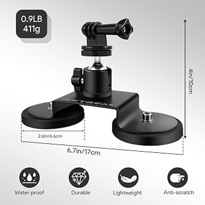 REYGEAK GoPro용 자기 흡입 컵 마운트, 이중 자석, 흡입 컵 마운트, 자동차 마운트, 강력한 자기, 프리헤드 카메라, 액세서리, 액션 카메라 마운트, 강력한 자기력, Vlog 마운트, GoPro Hero 11과 호환 가능, 블랙, Hero 10, 9, 8, 7, 6, 5, DJI Osmo Action2 3, Insta 360, ONE R RS X2, X3, GO2 등