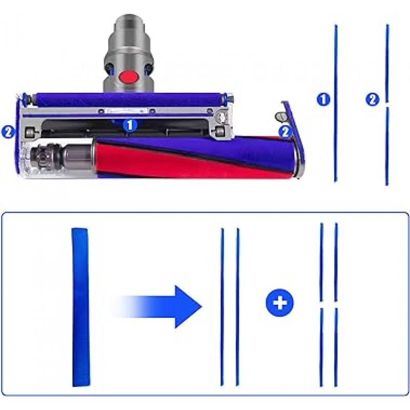 Dyson V6 V7 V8 V10 V11, 펠트 소프트 플러시 스트립 진공 청소기 소프트 롤러 클리너 헤드 교체 액세서리 부품과 호환되는 Tovoipon 소프트 비닐 플러시 스트립