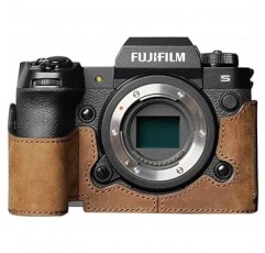 Koowl 호환 후지필름 Fuji X-H2S/X-H2 카메라 케이스 카메라 커버 카메라 가방 카메라 홀더 가죽 + 메탈 베이스, Koowl 핸드메이드 가죽 그레인 소가죽 + 메탈 카메라 하프 케이스, 스타일리시 • 방수 • 방진(브라운)