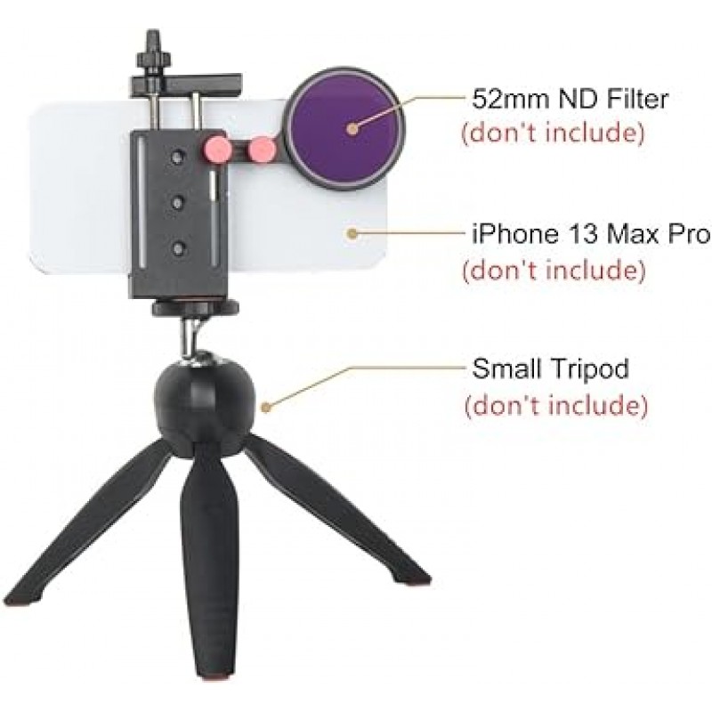 Came-TV 알루미늄 휴대 전화 삼각대 마운트 52mm 어댑터 필터 및 렌즈 용 콜드 슈 마운트 포함 조정 가능한 클램프 iPhone 14 13 12 Pro Max Android 스마트 폰 용 모든 휴대 전화 지원