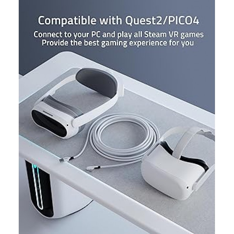 Syntech 링크 케이블 16피트 Oculus/Meta Quest2/Pro/PICO4 액세서리 대응 VR 헤드셋 고속 데이터 전송 코드 USB3.0 케이블 타입 C LED 라이트 게임 PC/Steam VR용