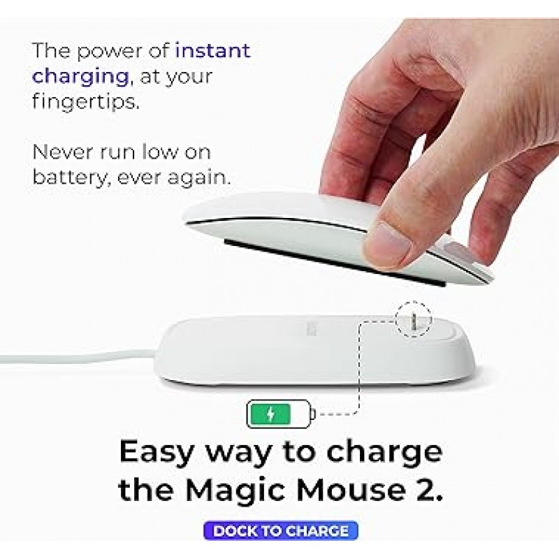 Ascrono - 충전 스테이션 Apple Magic Mouse 2 지원 - 화이트 - 완벽한 액세서리 | 충전 도크, 스탠드, 충전기로 사용 가능 | 5피트 (1.5m) USB-A 케이블 포함