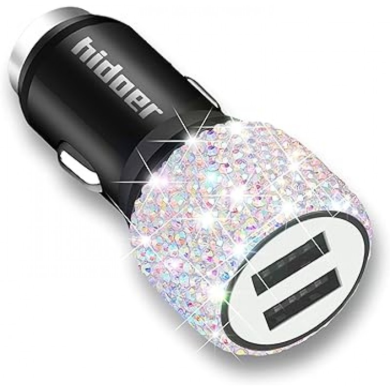 Bling USB 자동차 충전기 5V / 2.4A 멀티 컬러 크리스탈 장식 듀얼 포트 고속 어댑터 4 피트 나일론 타입 C / Micro USB 3 인 1 멀티 충전 케이블 iPhone iPad Android 용 자동차 인테리어 액세서리 여성용