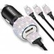 Bling USB 자동차 충전기 5V / 2.4A 멀티 컬러 크리스탈 장식 듀얼 포트 고속 어댑터 4 피트 나일론 타입 C / Micro USB 3 인 1 멀티 충전 케이블 iPhone iPad Android 용 자동차 인테리어 액세서리 여성용