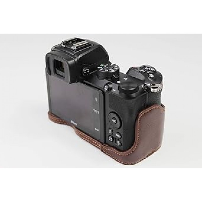 Koowl 호환 Nikon Z30 Z50 카메라 가방 카메라 케이스, 정품 가죽, Koowl 핸드메이드 최고급 소가죽 카메라 하프 케이스, Nikon Z30 Z50 SLR 카메라 케이스, 방수, 방진, 휴대성, 오픈워크 베이스 + 핸드 스트랩(커피)