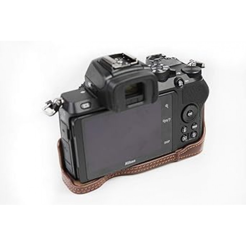 Koowl 호환 Nikon Z30 Z50 카메라 가방 카메라 케이스, 정품 가죽, Koowl 핸드메이드 최고급 소가죽 카메라 하프 케이스, Nikon Z30 Z50 SLR 카메라 케이스, 방수, 방진, 휴대성, 오픈워크 베이스 + 핸드 스트랩(커피)