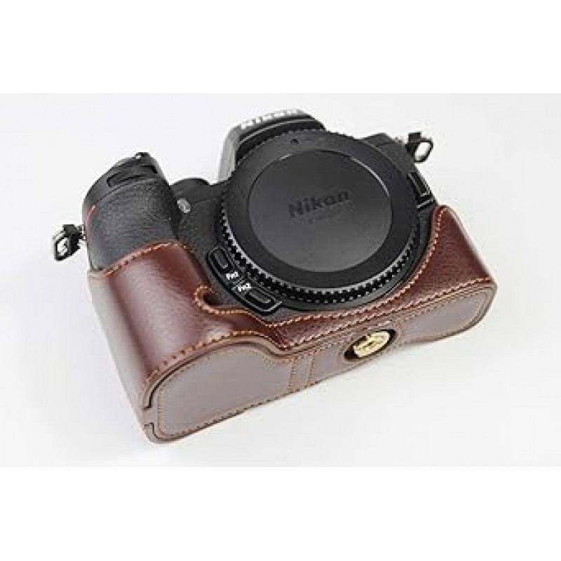 Koowl 호환 Nikon Z30 Z50 카메라 가방 카메라 케이스, 정품 가죽, Koowl 핸드메이드 최고급 소가죽 카메라 하프 케이스, Nikon Z30 Z50 SLR 카메라 케이스, 방수, 방진, 휴대성, 오픈워크 베이스 + 핸드 스트랩(커피)