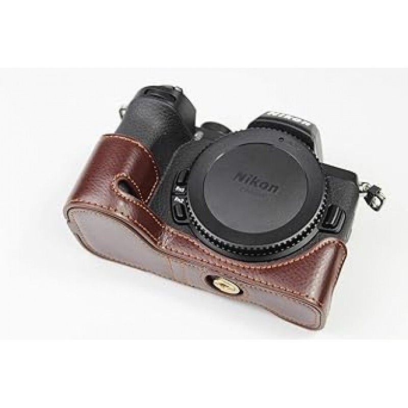 Koowl 호환 Nikon Z30 Z50 카메라 가방 카메라 케이스, 정품 가죽, Koowl 핸드메이드 최고급 소가죽 카메라 하프 케이스, Nikon Z30 Z50 SLR 카메라 케이스, 방수, 방진, 휴대성, 오픈워크 베이스 + 핸드 스트랩(커피)