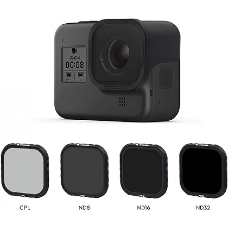 LENSKINS GoPro Hero 8 ND 필터 4 세트 CPL+ ND8/16/32 필터 감광 필터 편광 필터 카메라 보호 필터 렌즈 필터 알루미늄 소재 고투과율 반사 제거 발수 발유 방진 경량 광학 유리 gopro 액세서리