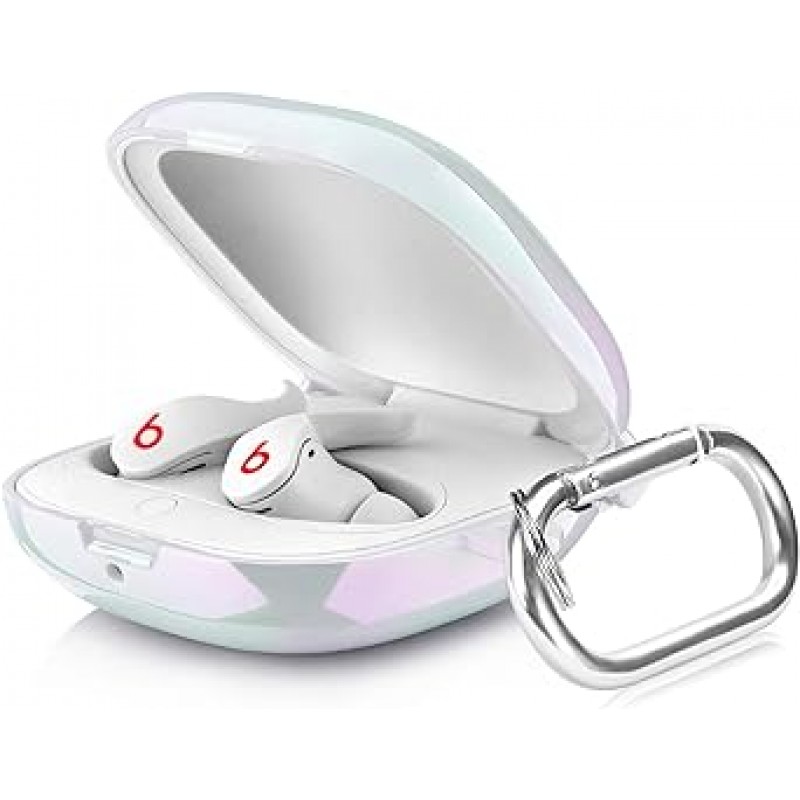 Filoto Beats Fit Pro 케이스 커버 하드 케이스 Apple Beats Fit Pro 2021용 내충격 보호 이어폰 케이스 키체인 액세서리 첨부 남녀 겸용 (글리터 화이트)