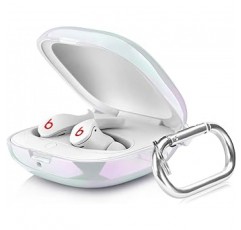 Filoto Beats Fit Pro 케이스 커버 하드 케이스 Apple Beats Fit Pro 2021용 내충격 보호 이어폰 케이스 키체인 액세서리 첨부 남녀 겸용 (글리터 화이트)