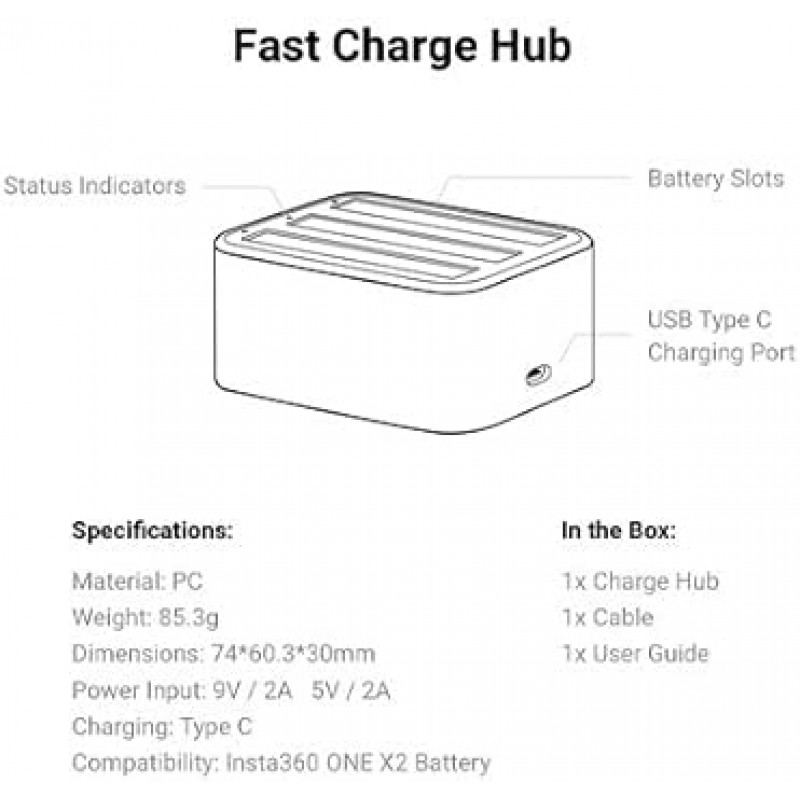 Insta360 ONE X2 배터리 고속 충전 허브 전원 액세서리 충전 스테이션