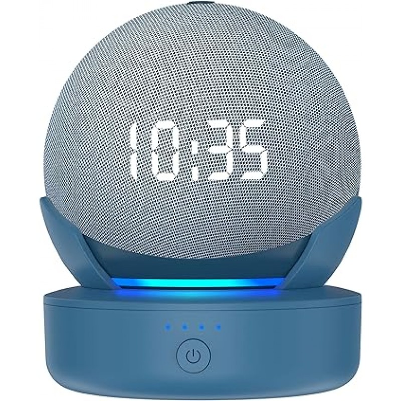 Dot 4세대 배터리 베이스, Echo Dot 4 배터리, 10,000mah 대용량, Dot 4 스마트 스피커 충전기 호환, 휴대용 전원 공급 장치, 배터리 베이스, 휴대용 호환, 전용 충전 스탠드, 12시간 연속 재생, 파워 뱅크 액세서리(파란색)