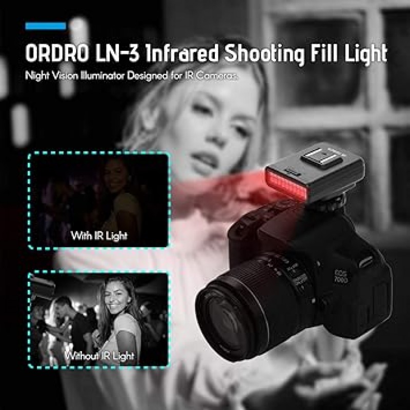 Ordro*a LN-3 스튜디오 IRLight LED 라이트 USB 충전식 적외선 나이트 비전 적외선 일루미네이터 교환용 디지털 SLR 카메라 사진 조명 액세서리