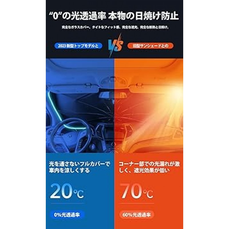 HAWKCOOL Sun Shade, 2023 개선된 풀 링 핸들, 접이식, Sun Shade, 파라솔, 자동차 차양, 우산 모양, 많은 모델과 호환 가능, 10개의 강화 리브, 경차, 99.9% 이상, 차광, 단열, 자외선 차단, 차 안에서 수면 , 쉬운 설치, 보관 파우치 포함, (L)