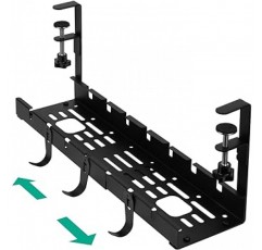 TOPtoper 케이블 트레이, 텔레스코픽, 책상, 케이블 보관함, 숨겨진 배선 필요, 쉬운 설치, 탄소강, 케이블 보관함, 케이블 정리함, 케이블 트레이, 책상 아래, 보관함, 확장 가능, 28.5 - 50cm(11.2 - 19.7인치), 검정