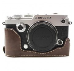 YOU-ME OLYMPUS 미러리스 SLR PEN-F Olympus PEN-F 오픈형 PU 가죽 바디 케이스 가죽 카메라 바디 케이스 PU 가죽 카메라 바디 케이스 OLYMPUS 미러리스 싱글 렌즈 PEN-F 패셔너블한 카메라 케이스 Olympus PEN-F 삼각대 나사 구멍 배터리 교체 (커피)