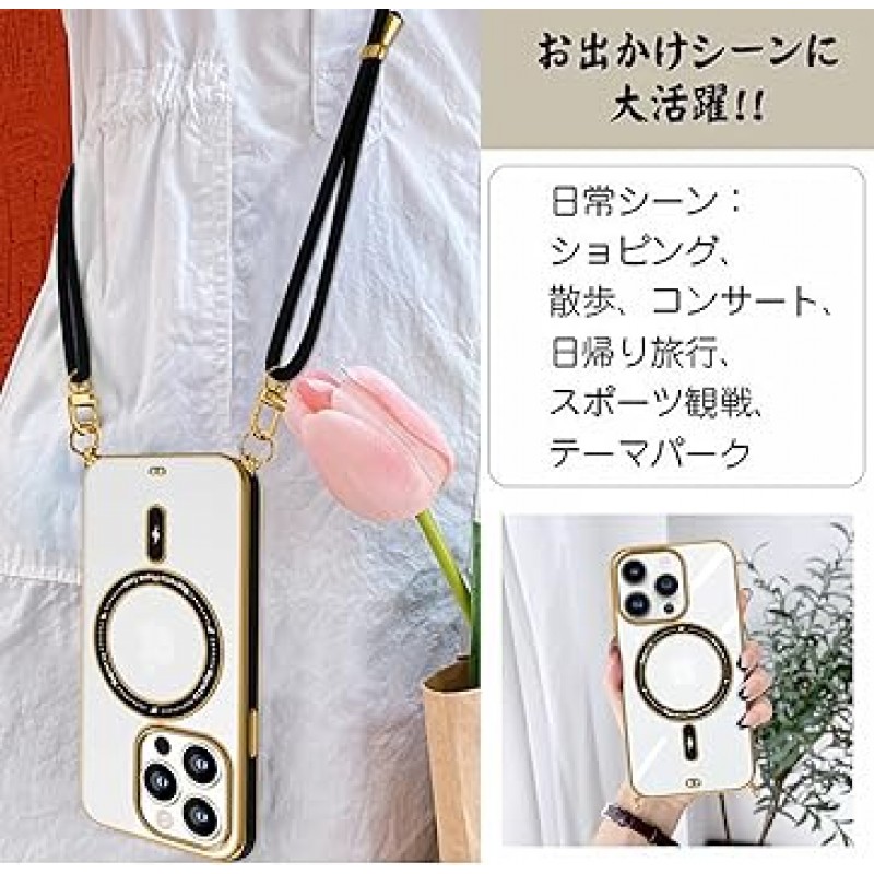 iPhone 14 Pro Case, Shoulder Strap, MagSafe Compatible, Neck or Shoulder, 크로스바디 스트랩, 국산, 반투명, 스마트폰 케이스, 블랙