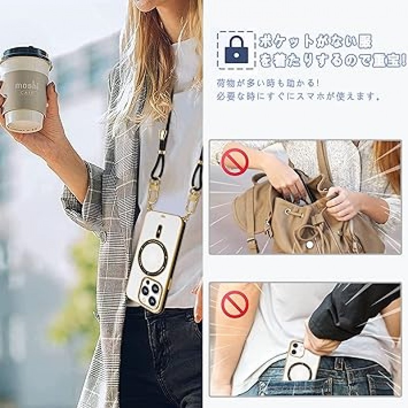 iPhone 14 Pro Case, Shoulder Strap, MagSafe Compatible, Neck or Shoulder, 크로스바디 스트랩, 국산, 반투명, 스마트폰 케이스, 블랙