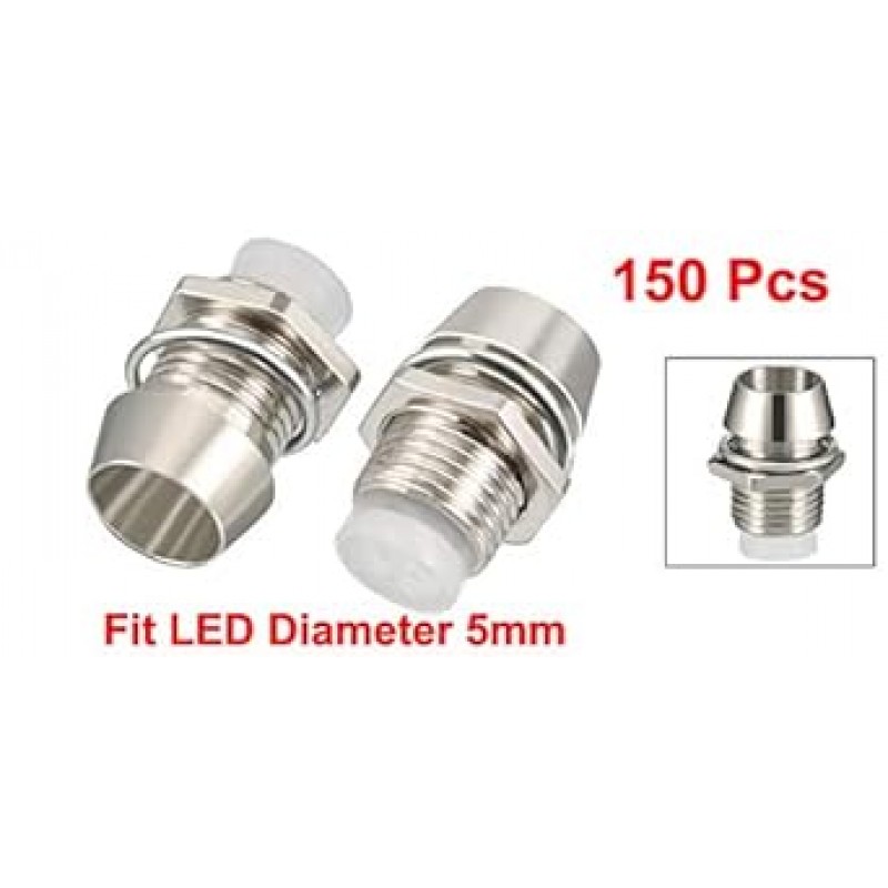 Uxcell LED 램프 홀더 LED 직경 5mm 나사 직경 7mm 라이트 액세서리 실버 톤 150 Pcs