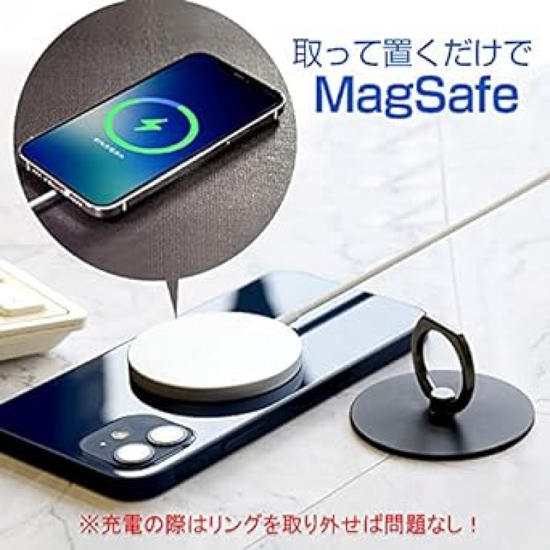 ZNXZENIX MagSafe 충전, 스마트폰 홀딩 링, 손쉬운 제거, MagSafe 호환, 자석, 흡입, 슬림, 경량, 스탠드, 수직, 수평, 360° 회전, 스마트폰 링, 금속, 차량용 마운트, 홀더, iPhone 낙하 방지, 핑거 링, 접이식, 소형, 한손 조작(검은색)