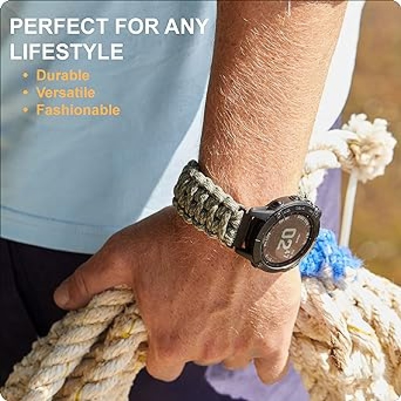 Saviour Survival Gear Paracord 20mm / 22mm 시계 밴드, 일부 Galaxy, S3 Classic, Fenix ​​5 및 기타 Smartwatches용 남성용 및 여성용 스트랩용 퀵 릴리스 포함