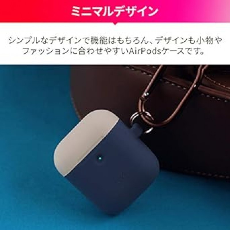 카라비너 포함 무선 충전 케이스 포함 Elago AirPods, 충격 방지, 실리콘 커버, 이중 색상, 케이스 커버, 충격, 흡수, 긁힘 방지, 낙하 방지, 보호 액세서리, AirPods 2, 2세대, Airpods 2, 파스텔 블루와 호환 가능