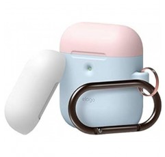 카라비너 포함 무선 충전 케이스 포함 Elago AirPods, 충격 방지, 실리콘 커버, 이중 색상, 케이스 커버, 충격, 흡수, 긁힘 방지, 낙하 방지, 보호 액세서리, AirPods 2, 2세대, Airpods 2, 파스텔 블루와 호환 가능