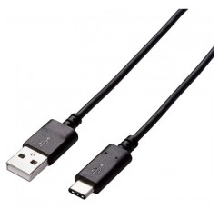 Elecom U2C-AC20NBK USB 케이블, Type C(USB A to USB C) 15W, 6.6ft(2.0m), USB 2.0 인증, 최대 480Mbps, 검은색